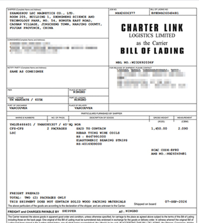 Bill of Lading Bill of Lading